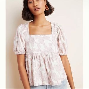 Anthropology square neck puff sleeve top